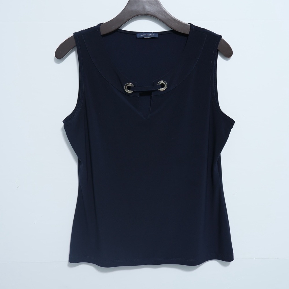 Tommy Hilfiger Sleeveless Navy Top with Decorative Grommet Detail